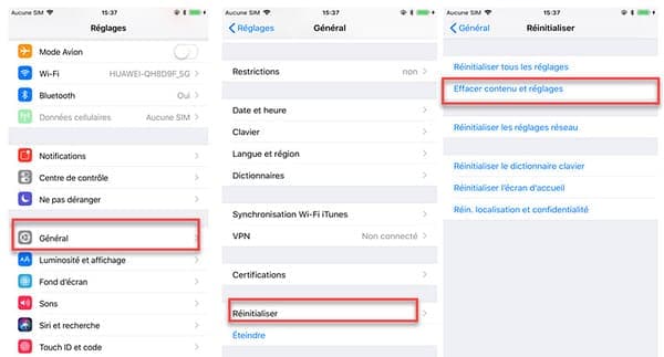 Réinitialiser un iPhone sans ordinateur depuis les Réglages