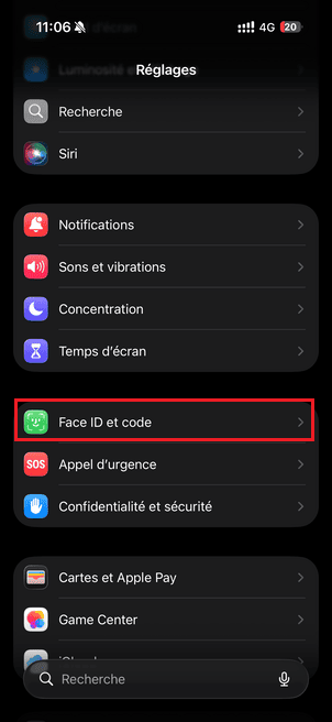 iphone réglages face id code installer apps sans apple id