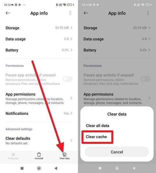 choose to clear the cache