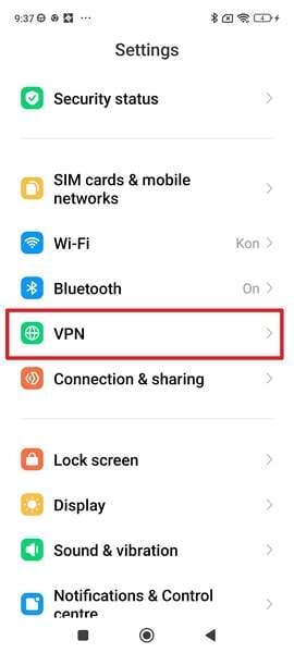 pick vpn option on settings