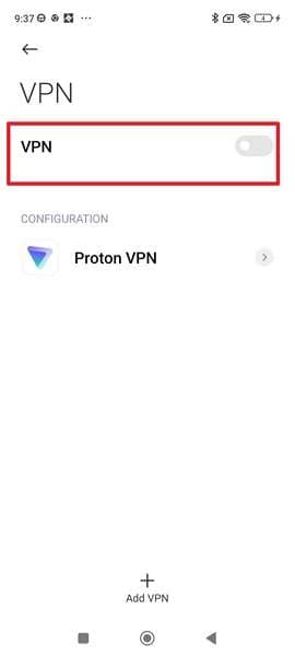 disable the vpn option