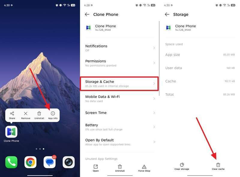 clear app cache on android