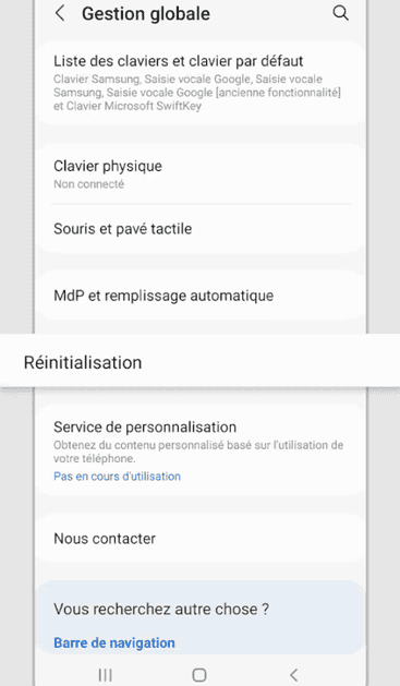réinitialisation samsung