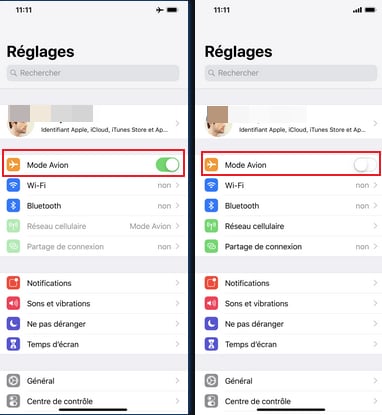 activer et desactiver le mode avion sur iPhone
