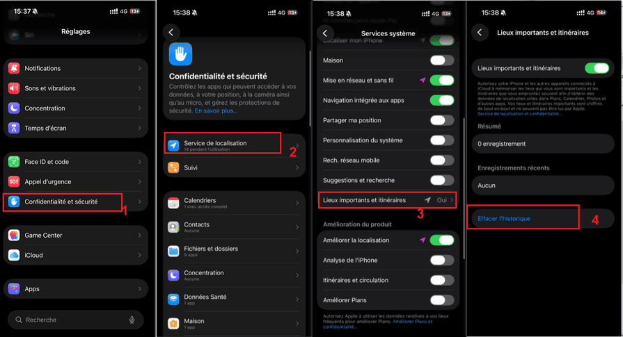 effacer l’historique de localisation sur iphone