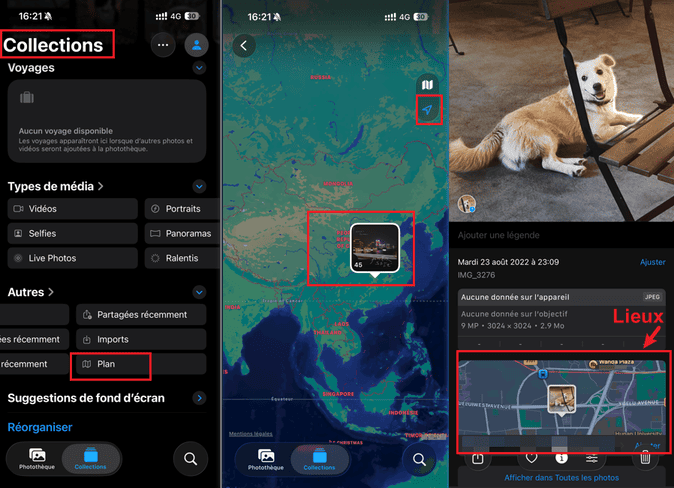voir localisation sur application Photo sur iphone