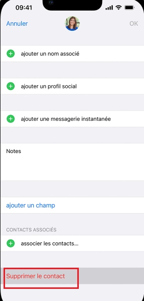 appuyez sur supprimer le contact pour supprimer 