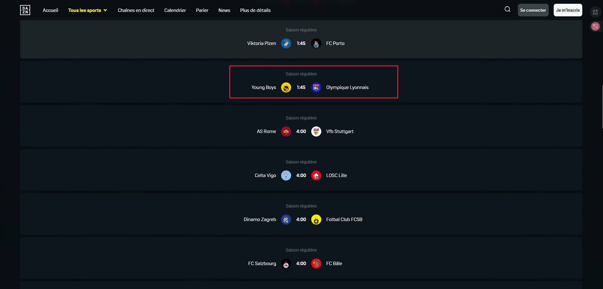 match young Boys vs OL