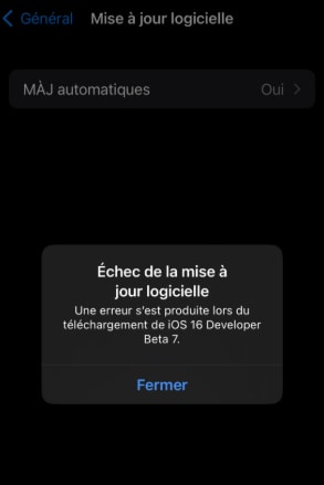echec de la mise à jour du logicielle iOS