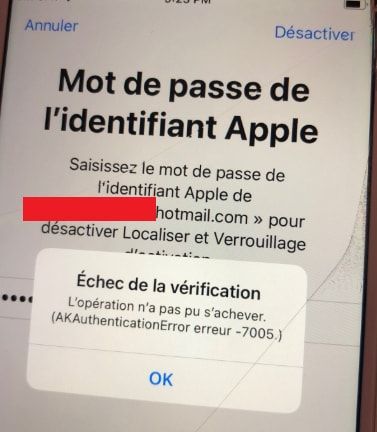 erreur 7005 iPhone 