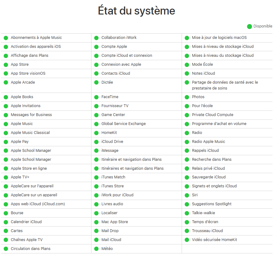 Vérifier statut système Apple