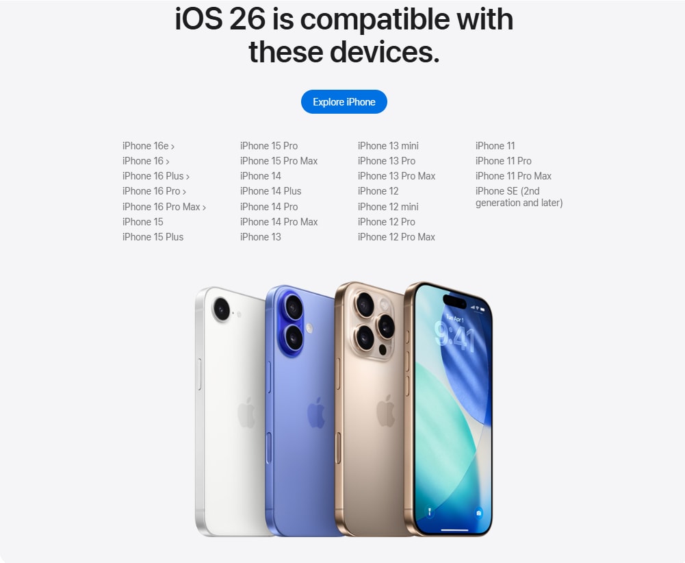 Appareil compatible avec iOS 26