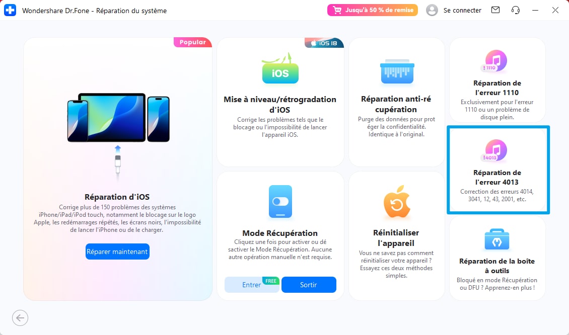 sélectionnez l'option de réparation de l'erreur 4013