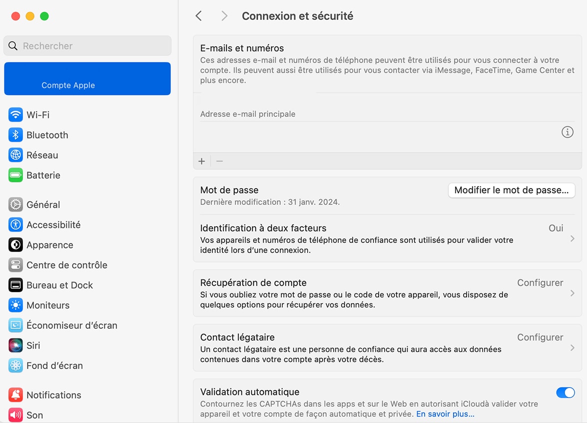 Réinitialiser le mot de passe de l'identifiant Apple sur Mac