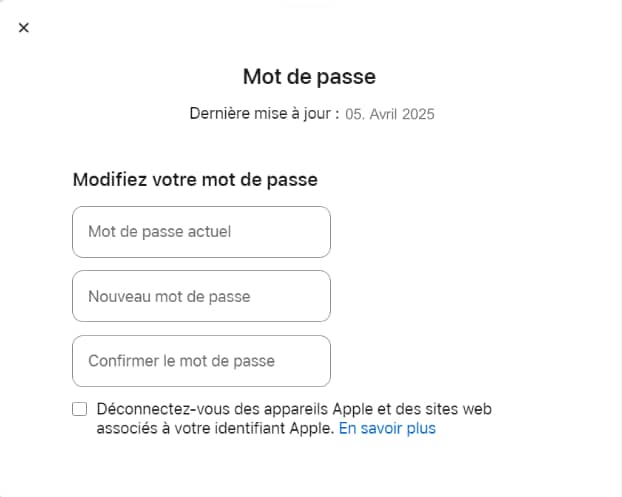 Réinitialiser le mot de passe de l'identifiant Apple  sur appleid.apple.com