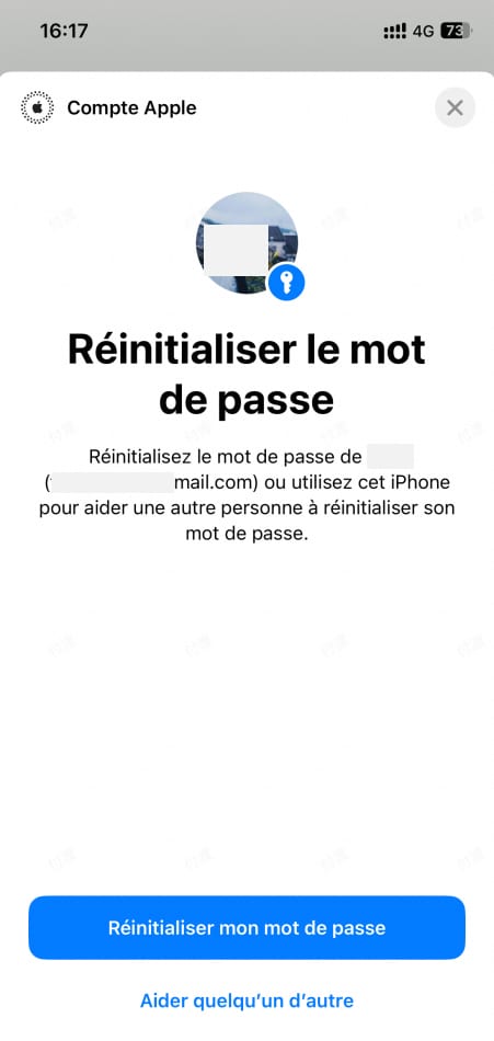 Réinitialiser le mot de passe via assistance Apple