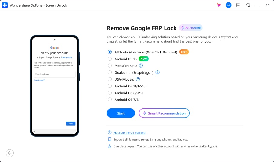 select android version and proceed to unlock