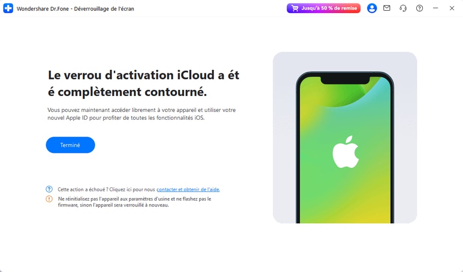 Suppression du verrouillage d'activation réussie