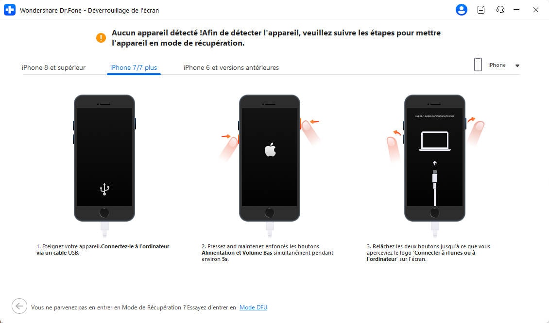 entrez en mode de récupération en suivant les instructions