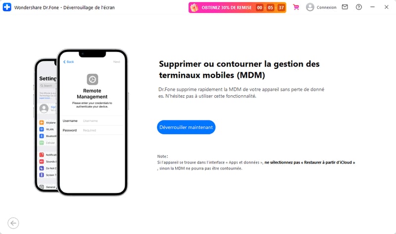 Démarrage de la suppression MDM dans Dr.Fone