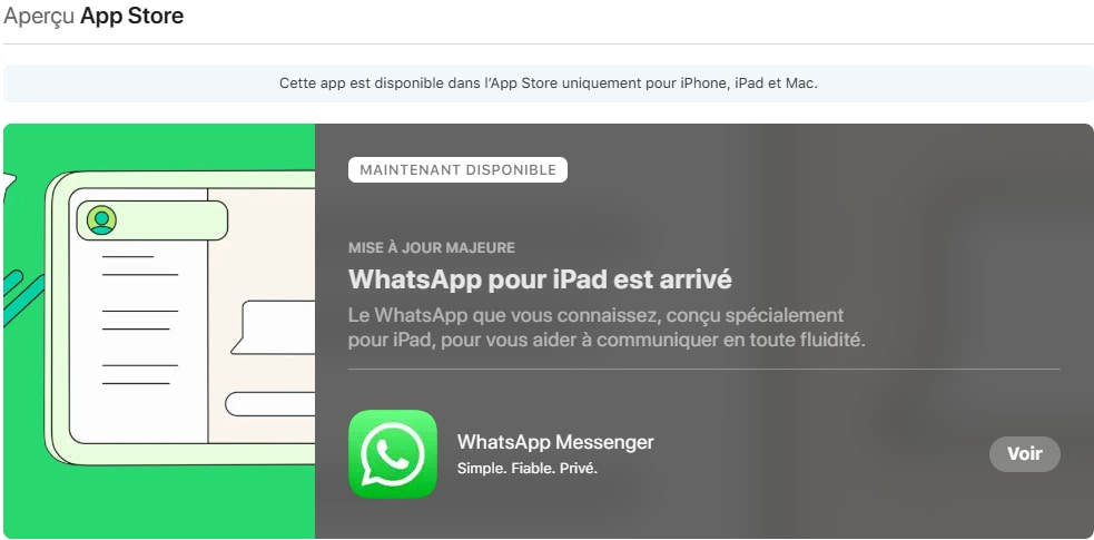 whatsapp disponible pour iPad