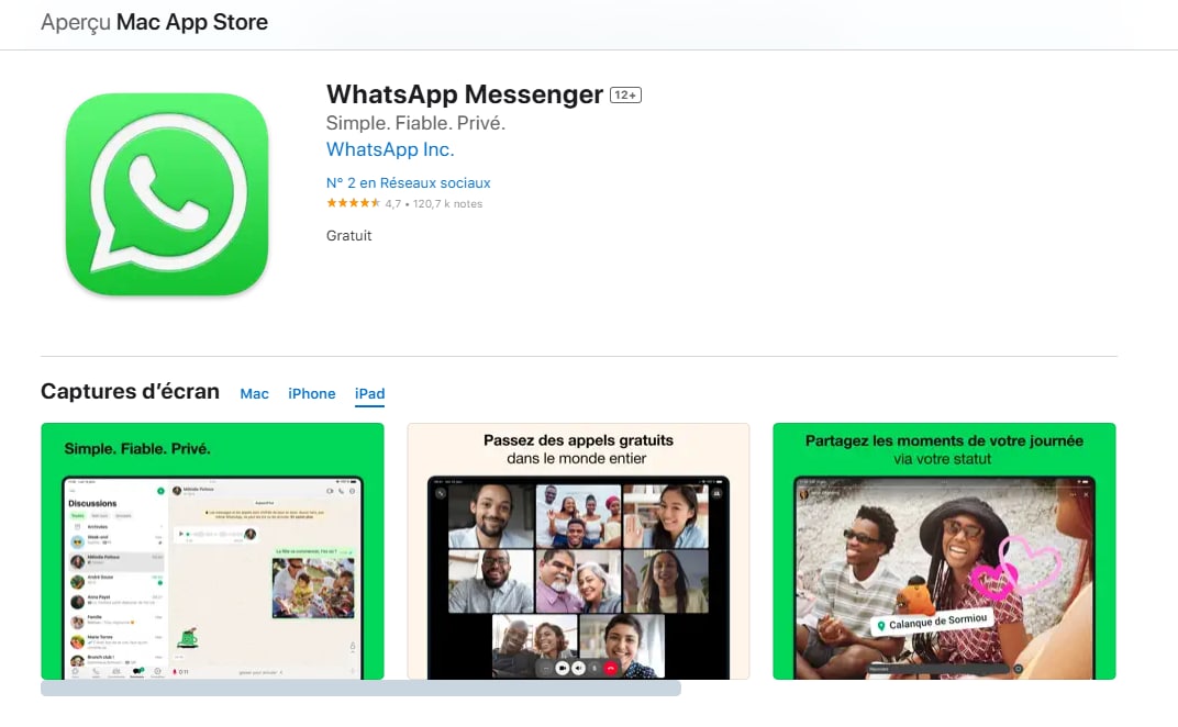 application whatsapp dans apple store ipad 
