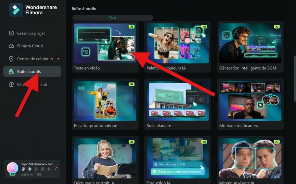 activate text to video feature filmora