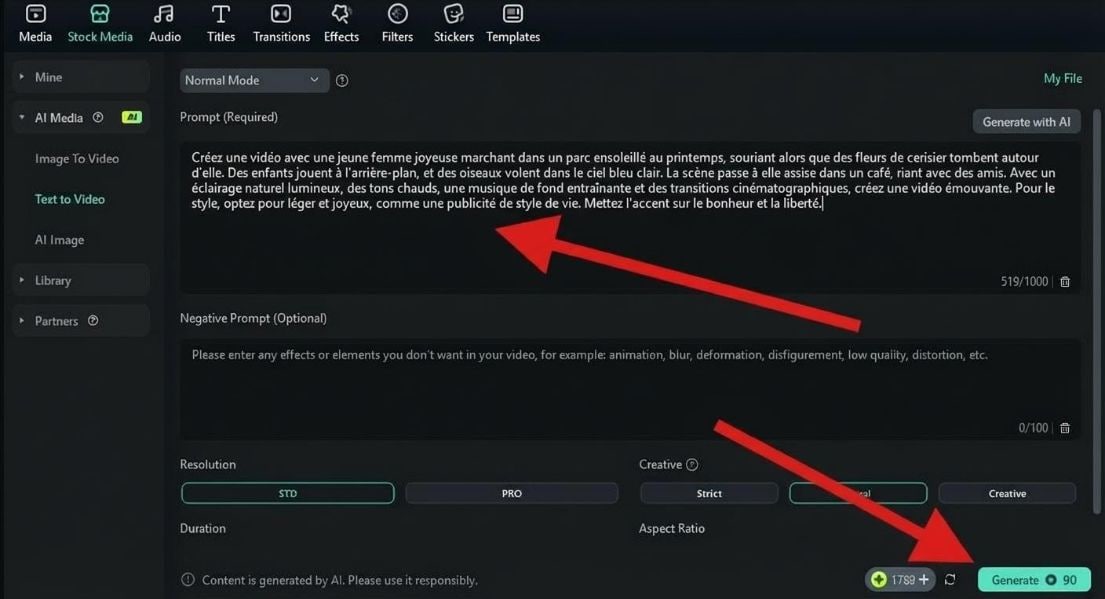 use text to video feature filmora