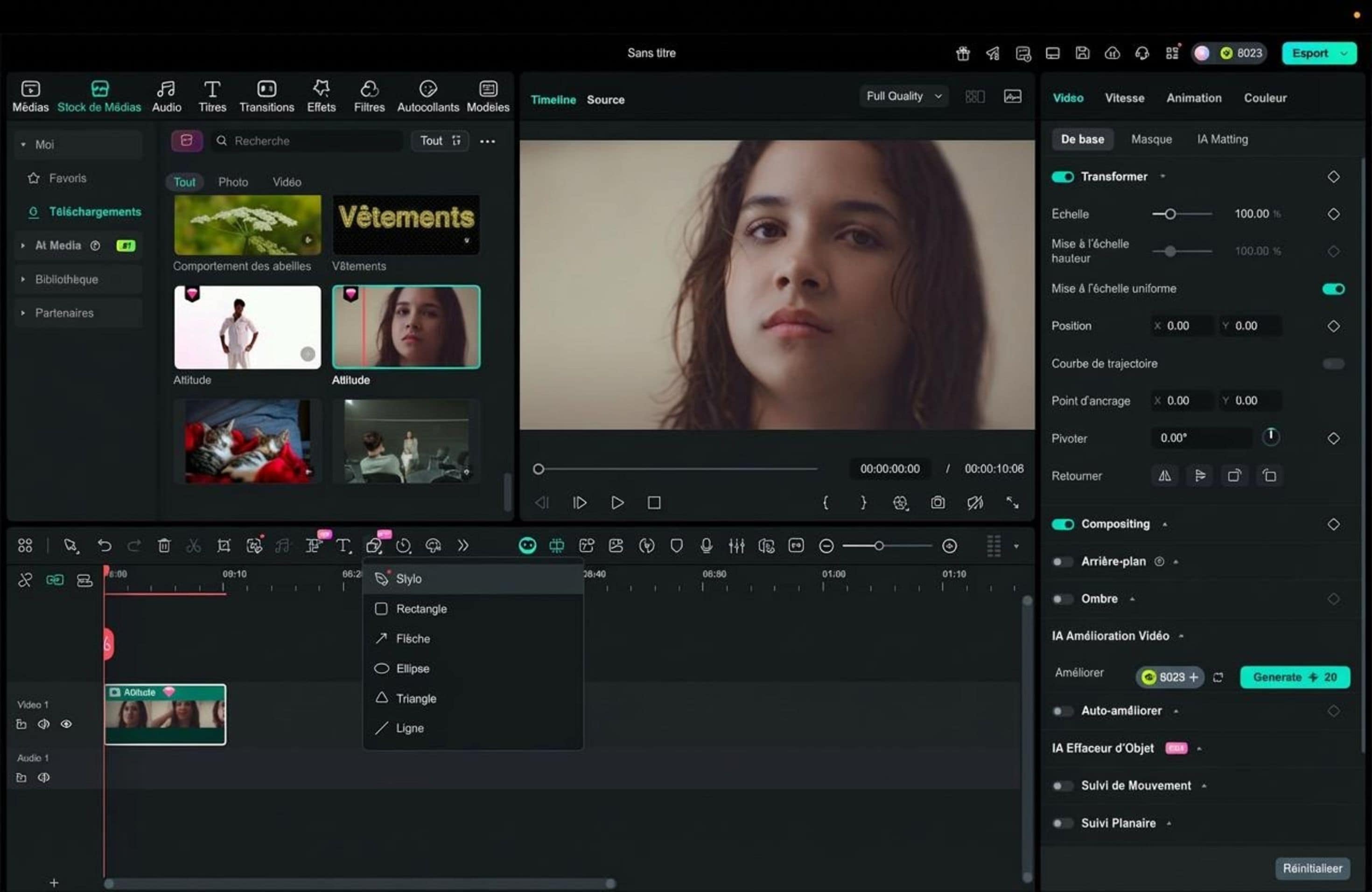 select pen tool in filmora