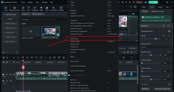 filmora-cliquer-ajuster-le-son