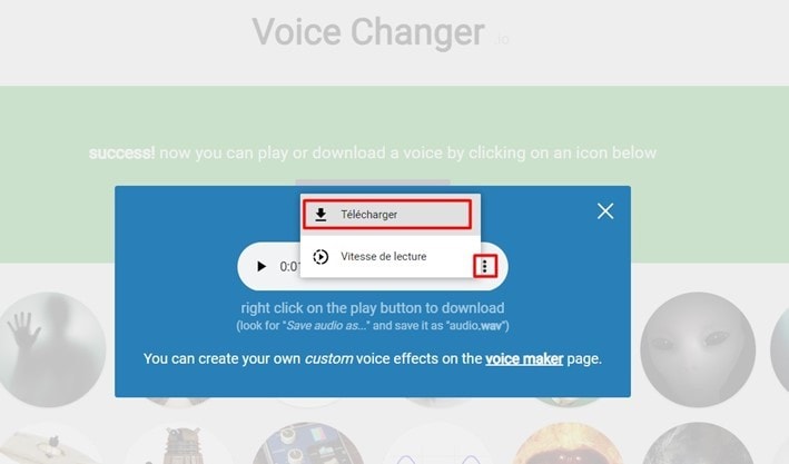 voicechanger.io interface télécharger enregistrement