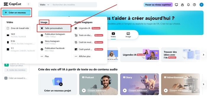 capcut nouveau projet