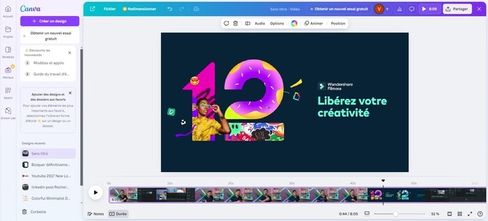 couper vidéo en ligne avec canva