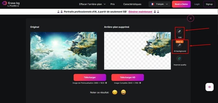 erasebg modifier fond