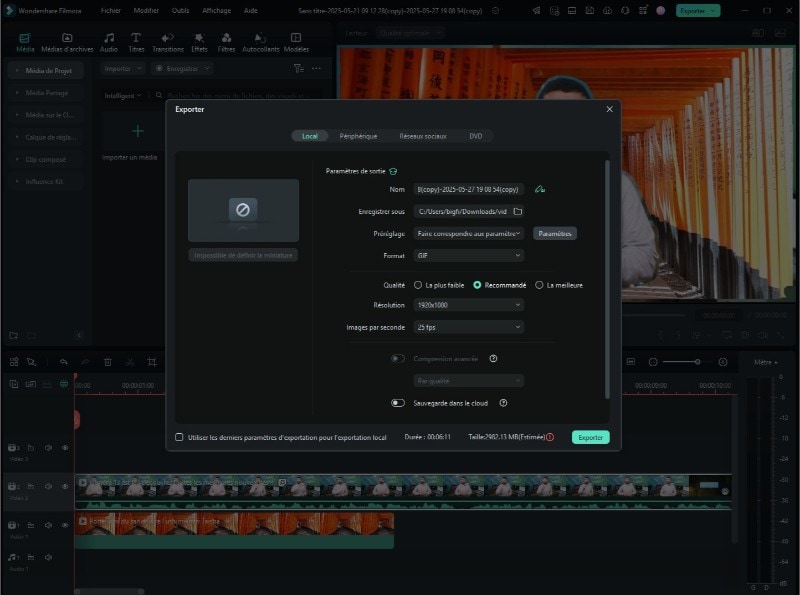 export changement de fonds video