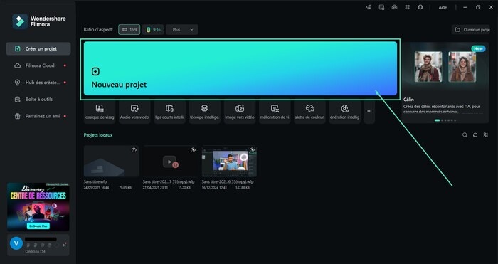 filmora cliquer nouveau projet