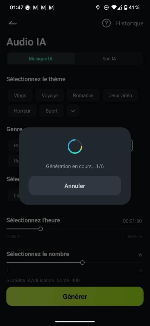 generation de musique en cours