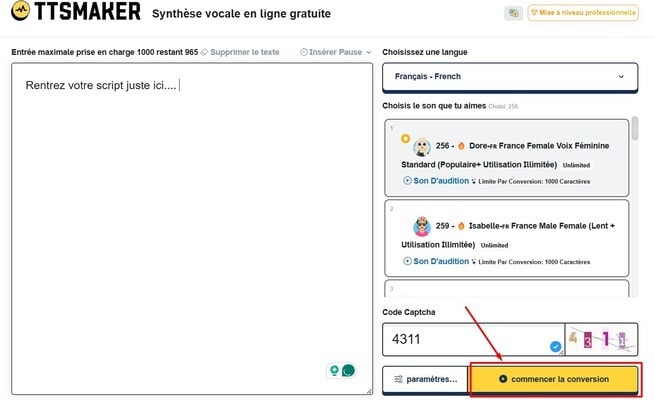 générer lecture de texte ttsmaker