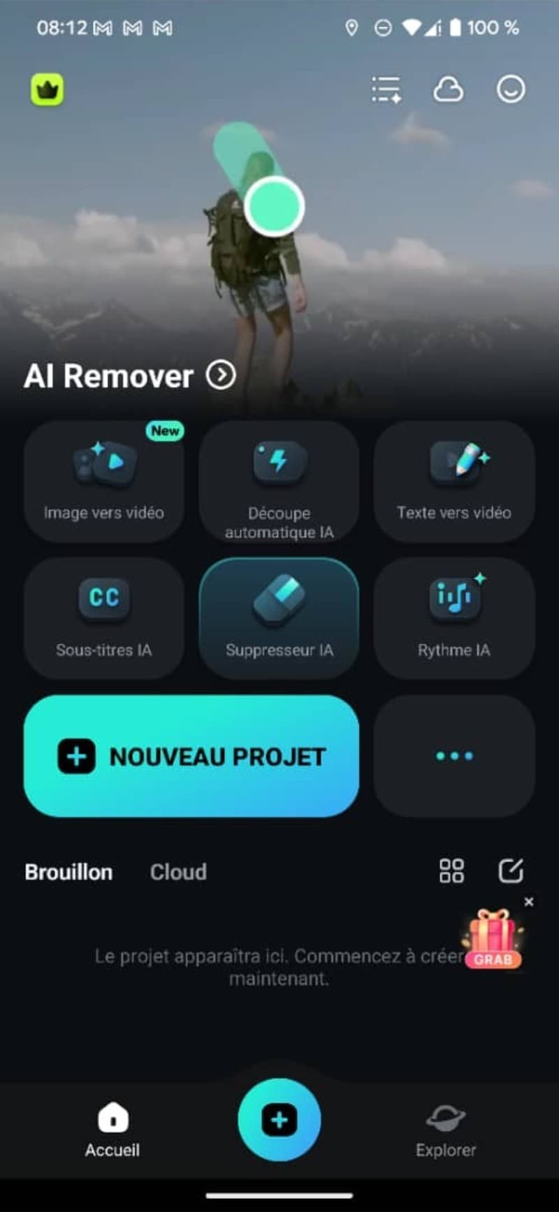 interface accueil filmora mobile