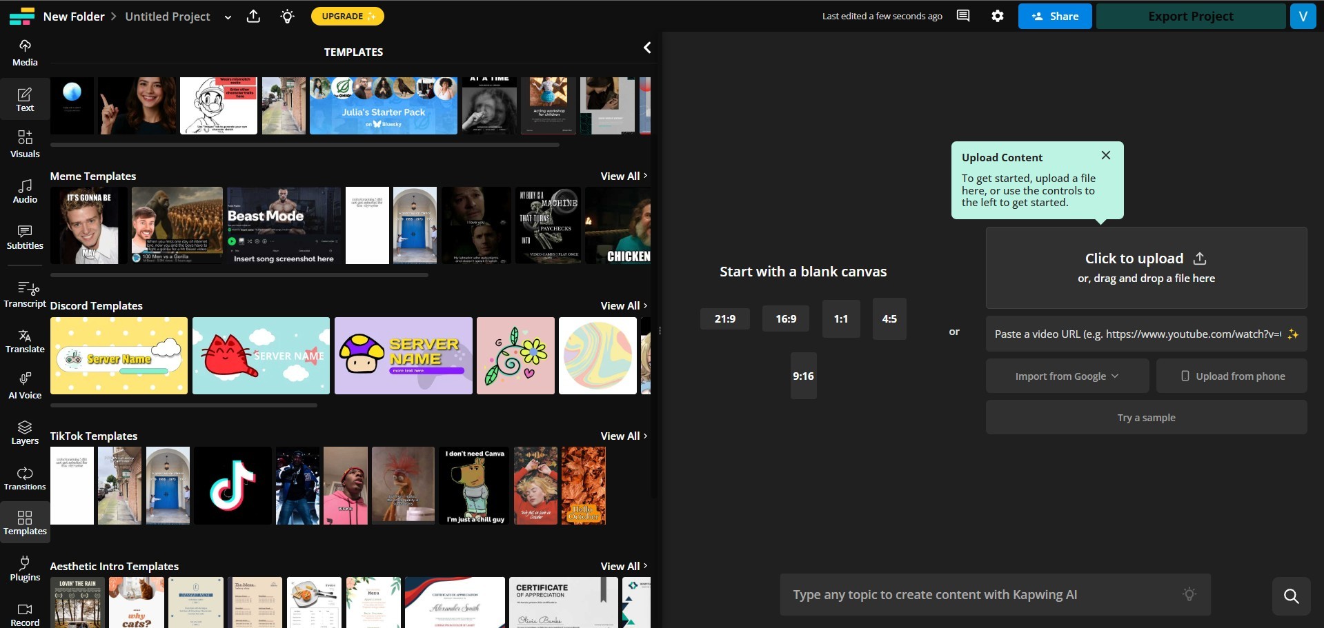 kapwing montage video en ligne gratuit