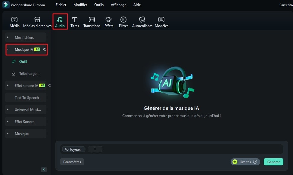 musique ia dans filmora