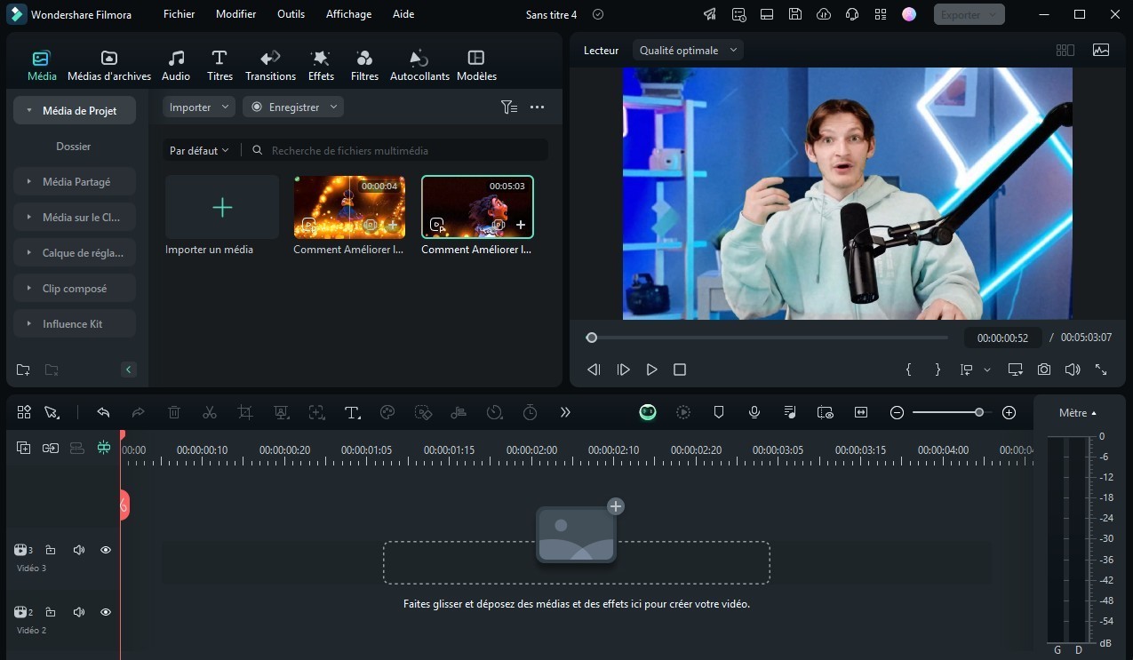 nouveau projet filmora
