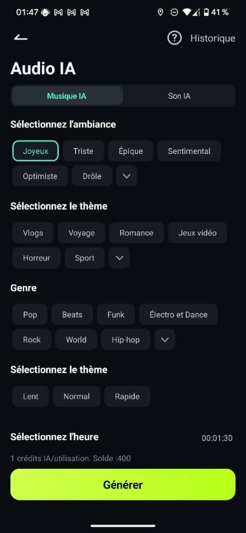 option generation de musique