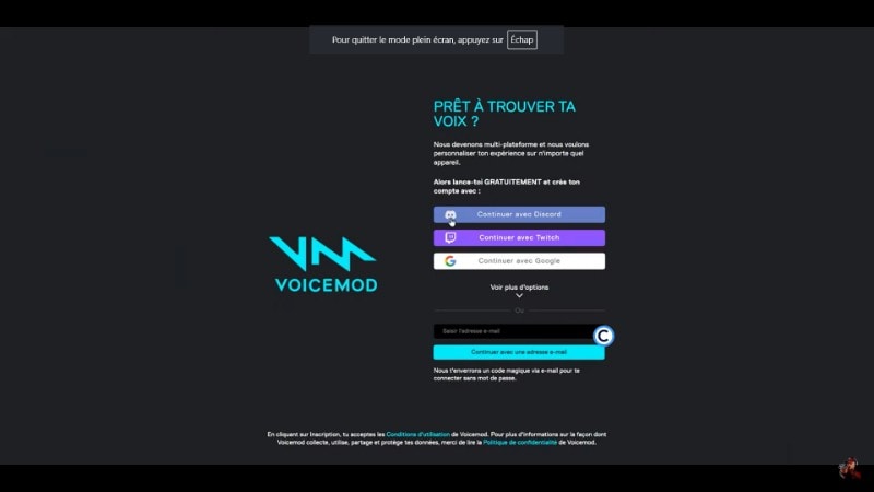 page d’inscription voicemod
