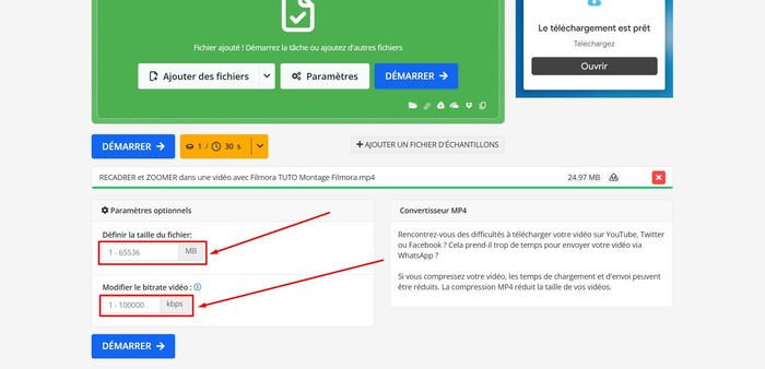 réglages compression online-convert