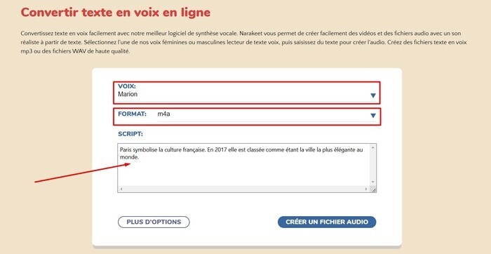 taper texte à lire narakeet