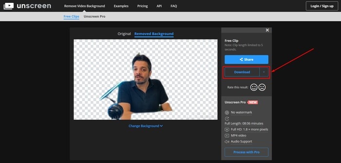 télécharger vidéo sans fond unscreen