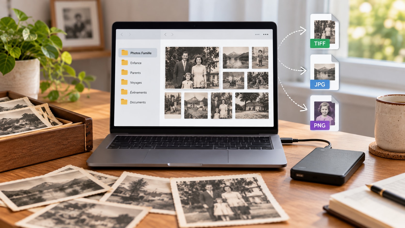 Archiver des photos numérisées en TIFF et créer des copies JPEG pour le partage