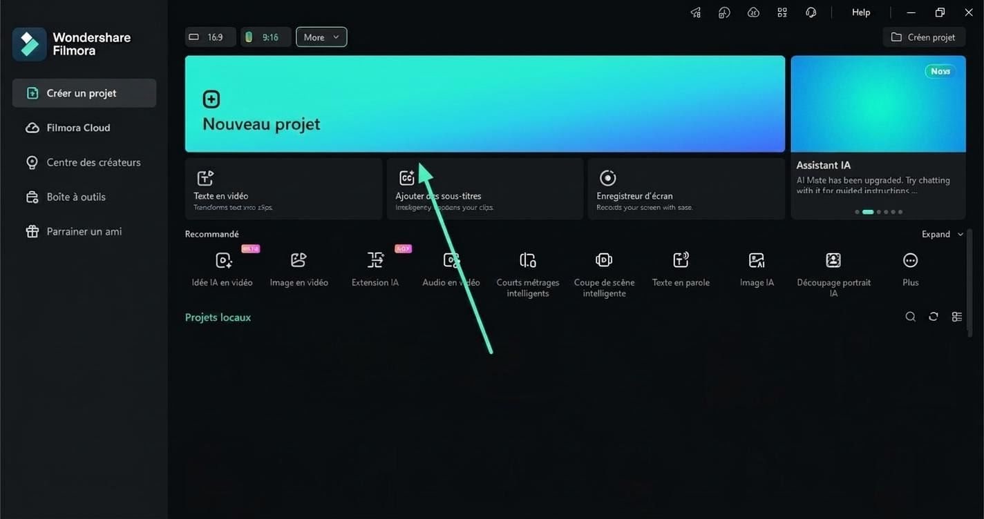 creating a new filmora project