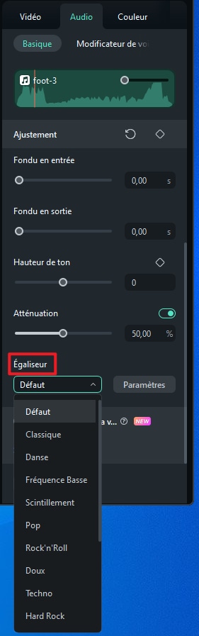 option égaliseur audio